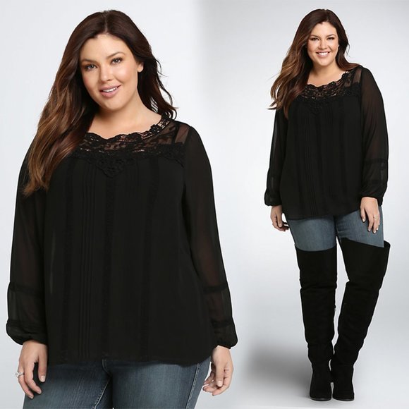 torrid Tops - SOLD | Torrid | Pintuck Lace Trim Blouse